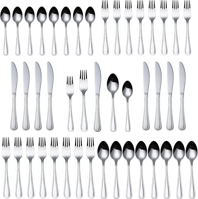 KOOMADE AUDREY 40Piece Silverware Set Service for 8, Mirror Polished Flatware Set