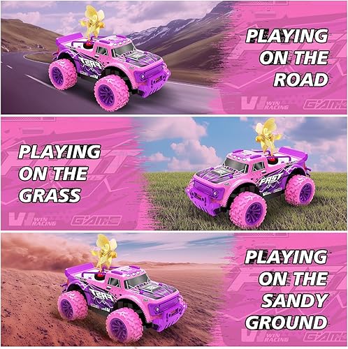 Miniatura 3 de Coche de control remoto para niñas Camión Rc rosa púrpura a escala 120 con luz LED y molinos de viento DIY - 20 Kmh Todo Terreno Rápido RC Cars,