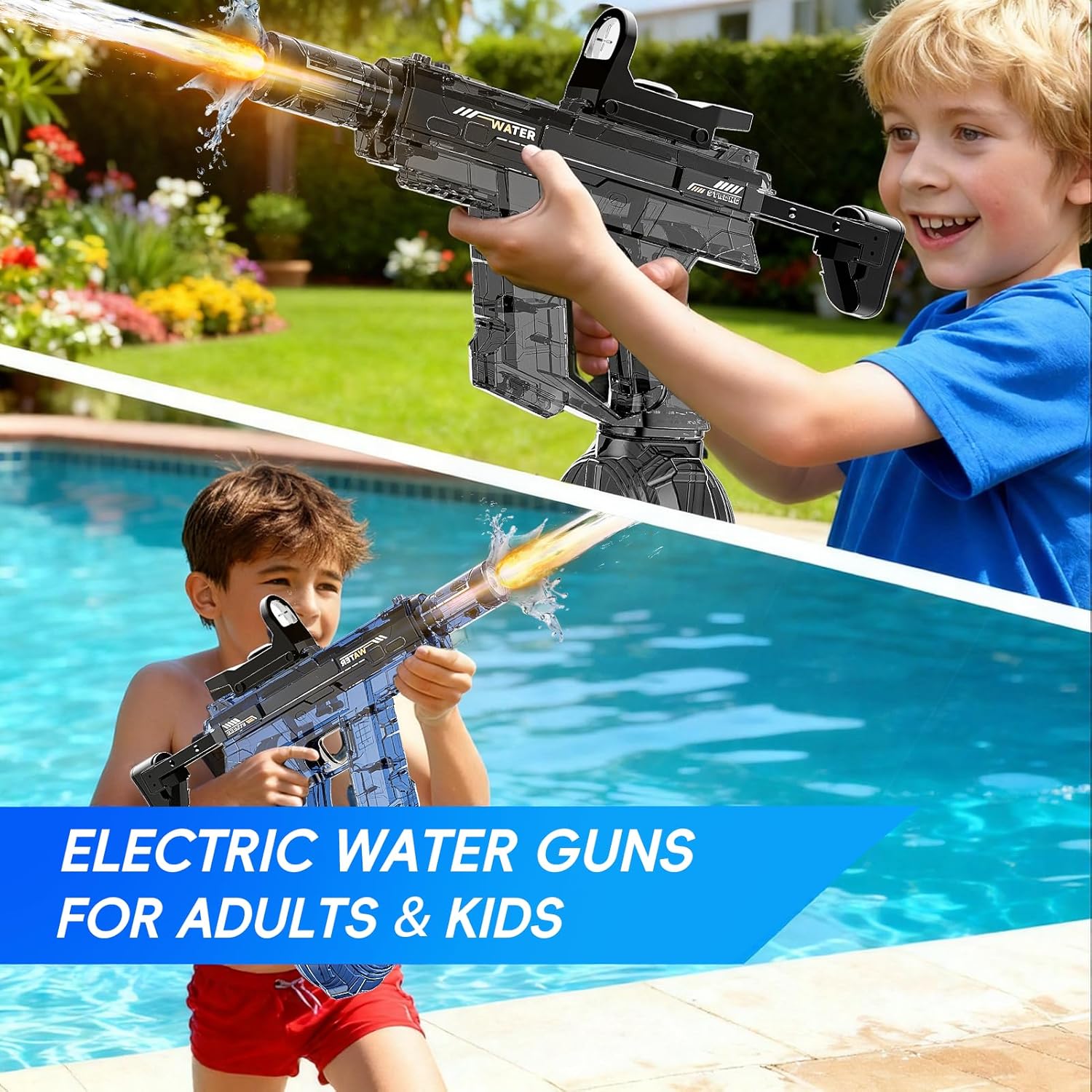 Electric Squirt Water Gun for Adults & Kid, Automatic Water Blaster Toy with Battery Powered, Long Range & High Capacity, Powerful Water Pistol for Outdoor Pool Beach Backyard Play Water Game