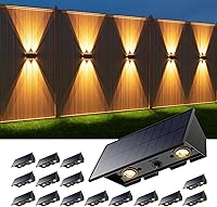 Vista 11 de Paquete de 4 luces de pared alimentadas por energía solar para exteriores arriba y abajo, para montaje en valla, lámparas LED decorativas Blanco