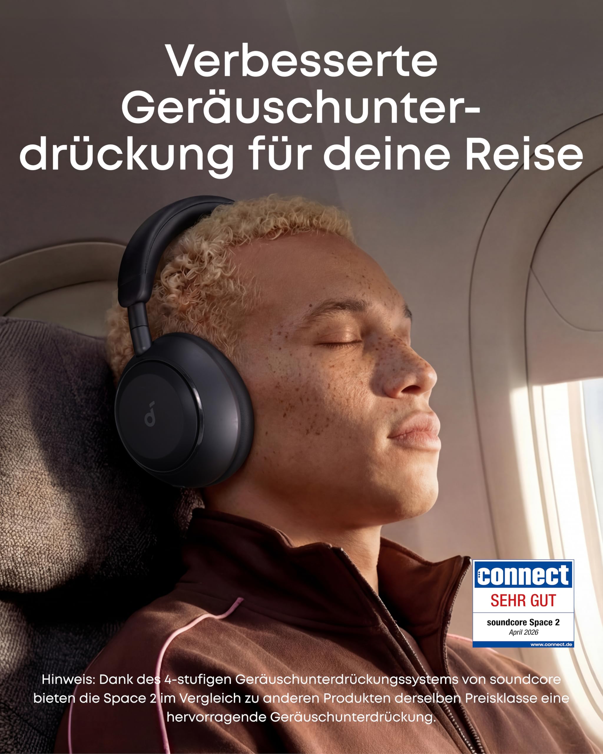 soundcore Space 2 by Anker, Noise Cancelling Kopfhörer, bequem, 50h Akku, LDAC Hi-Res Wireless Audio, Duale Verbindungen, klare Telefonate, Bluetooth 6.1, Nap-Modus, Trageerkennung