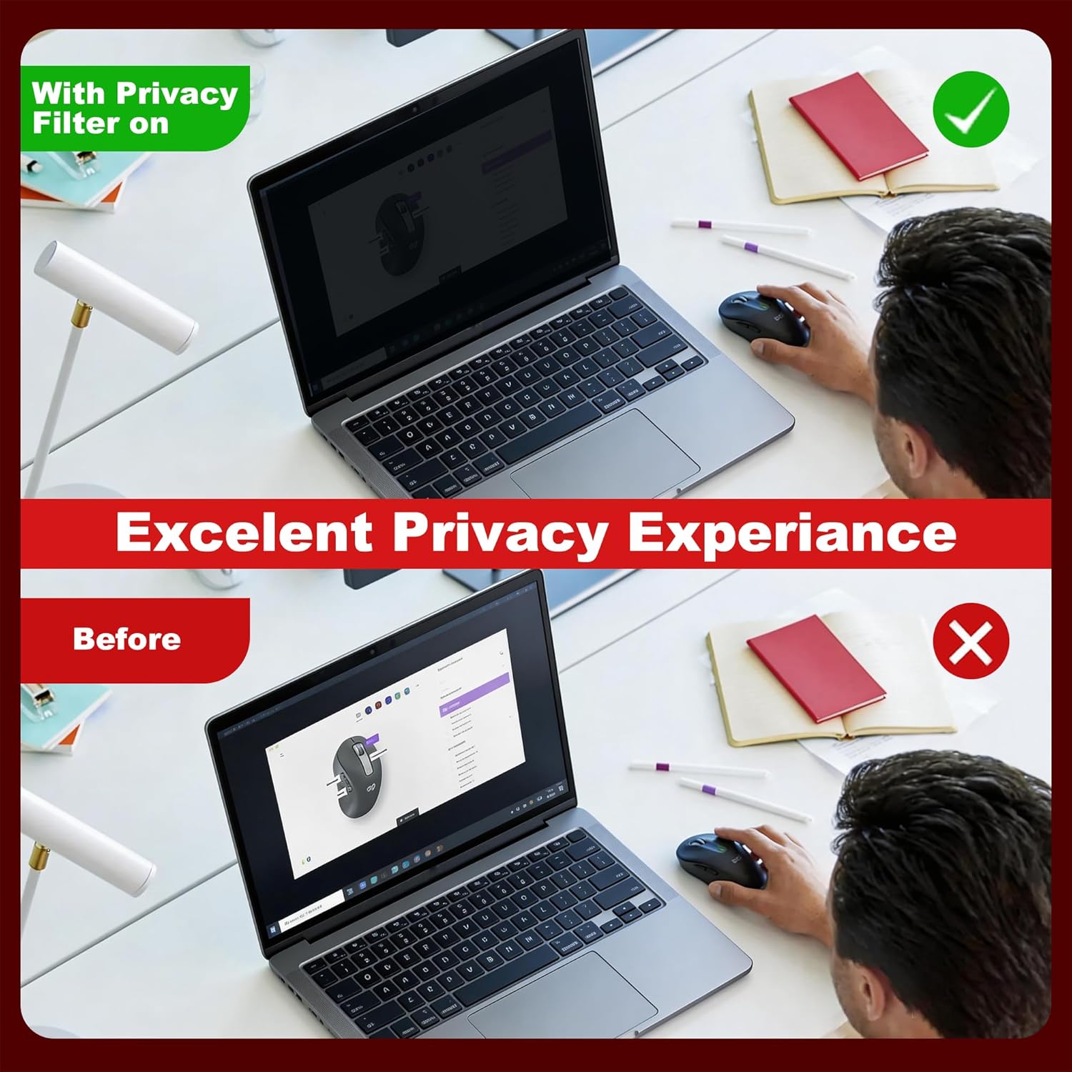 10.1 Inch Computer Privacy Screen Filter (16:9 Aspect Ratio) - Removable, Anti Glare & Blue Light Blocking, Compatible with HP Dell ASUS Acer Samsung Monitors