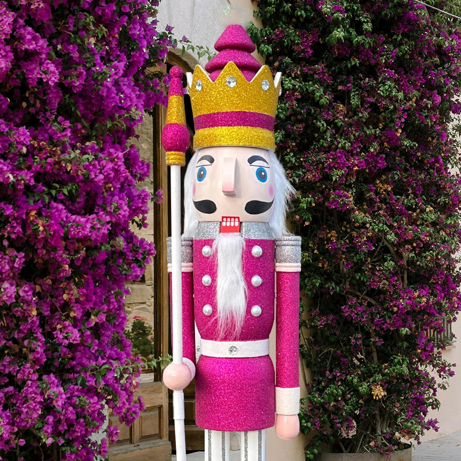 Ecom-Cdl Purple King K24 Cdl 120Cm 48" 4Feet Tall Life-Size Large/Giant Purple Glitter Xmas Wooden Nutcracker King Figures On Stand Holds Golden Scepter For Indoor Outdoor Xmas/Event/Wedding Decoration K32-1