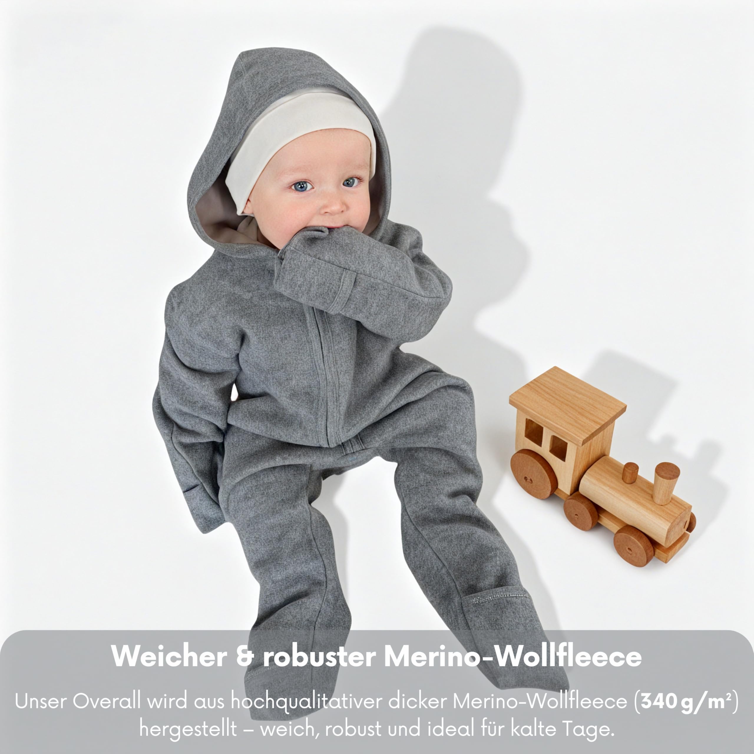 Baby Wollfleech-Overall Wollwalk aus Australischer Merino Schurwolle mit Reißverschluss für Kleinkind und Baby | RWS & OEKO-TEX 100 zertifiziertes Material | Weich, warm & leicht