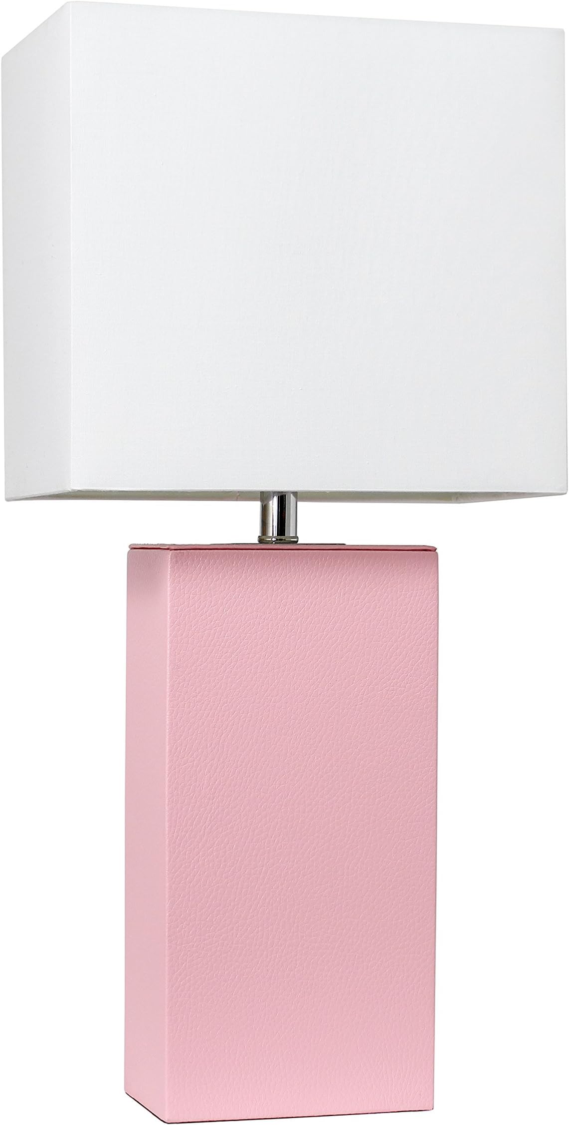 Elegant Designs LT1025-PNK Modern Leather Table Lamp with White Fabric Shade, Pink