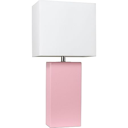 Elegant Designs LT1025-PNK Modern Leather Table Lamp Fabric, Pink/White ...