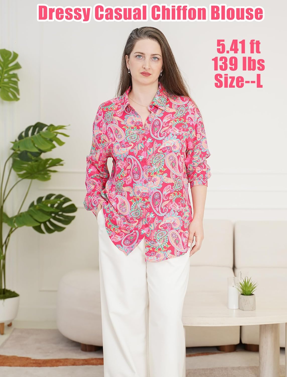 Zeagoo Button Down Shirts for Women Dressy Casual Floral Printed Collared Chiffon Blouse Long Sleeve Business Work Tops - Image 4