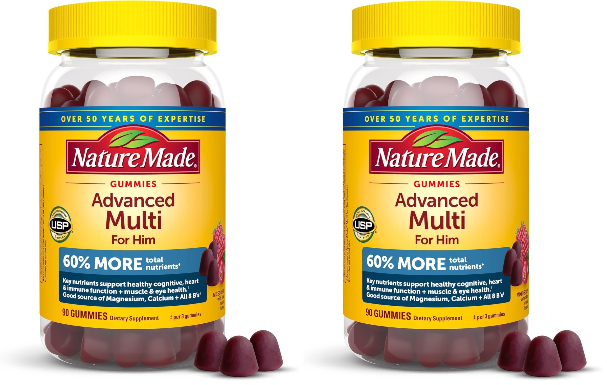 Nature Made Advanced Multivitamin Gummies for Him with Magnesium Citrate,Calcium & All 8 B Vitamins,Multivitamin for Men,90 Gummies,30 Day Supply,(Pack of 2) 90 Count (Pack of 2)