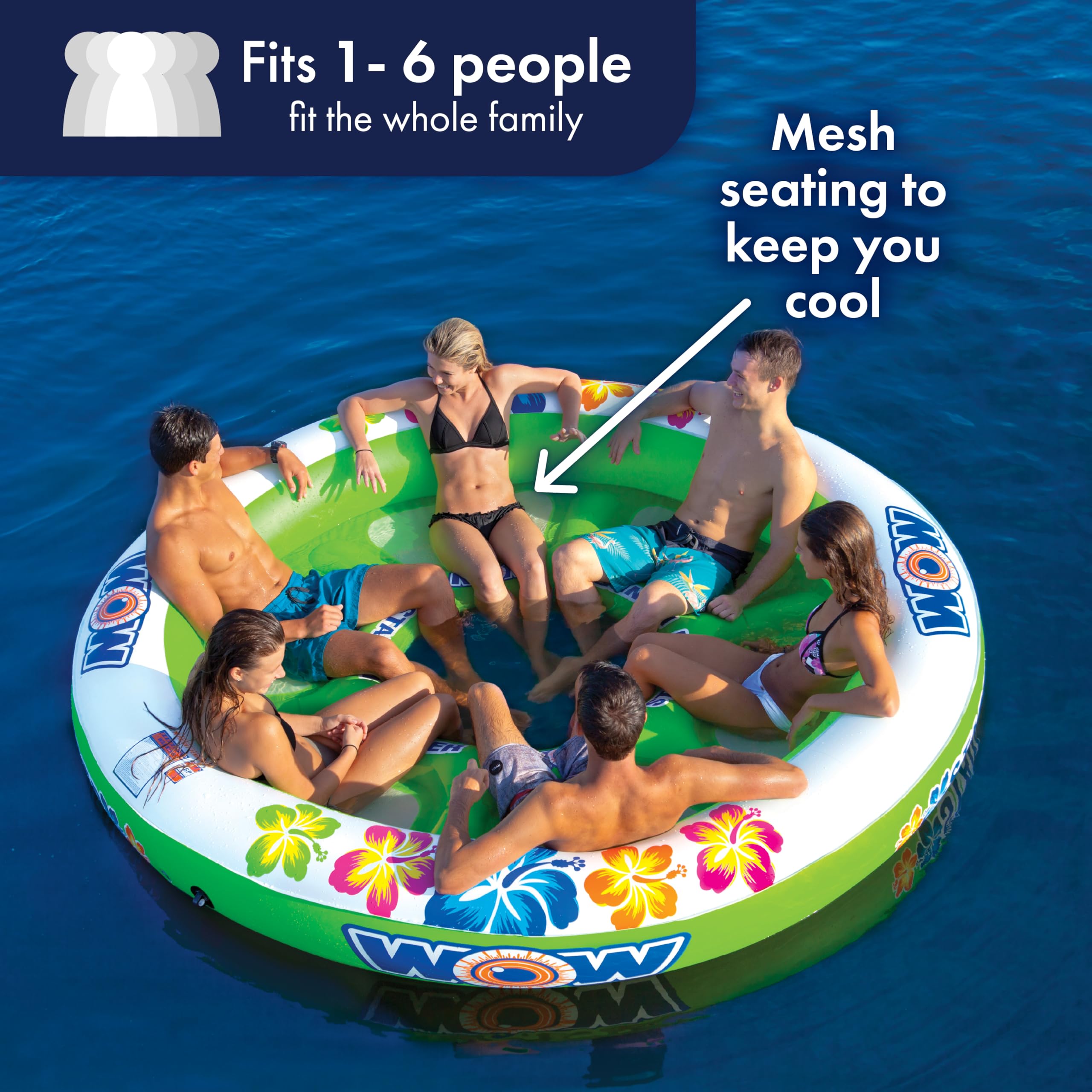 WOW World of Watersports Stadium Islander, HUGE Heavy Duty Floating Island with Mesh Seating and Backrest