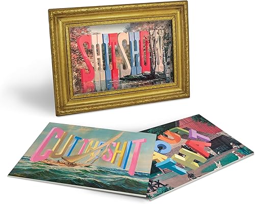 Miniatura 4 de Fred Daily Shitshow de Wayne White - Arte de escritorio audaz con 15 tarjetas de arte intercambiables en un marco dorado, expresa tu estado de