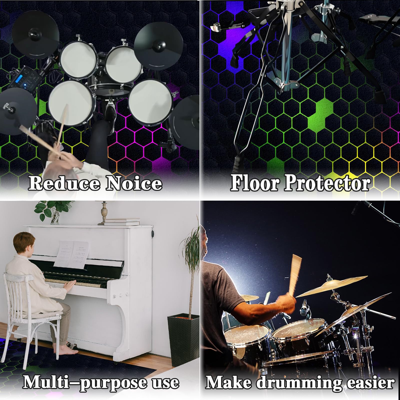 210 x 180 cm Professionale Tappeto Batteria Tappetino per Tamburo Insonorizzato Tappeto Drum per Batterie elettroniche Rullante Acustica Snare Drum Grancassa Strumenti Musicali Coperta Antiscivolo