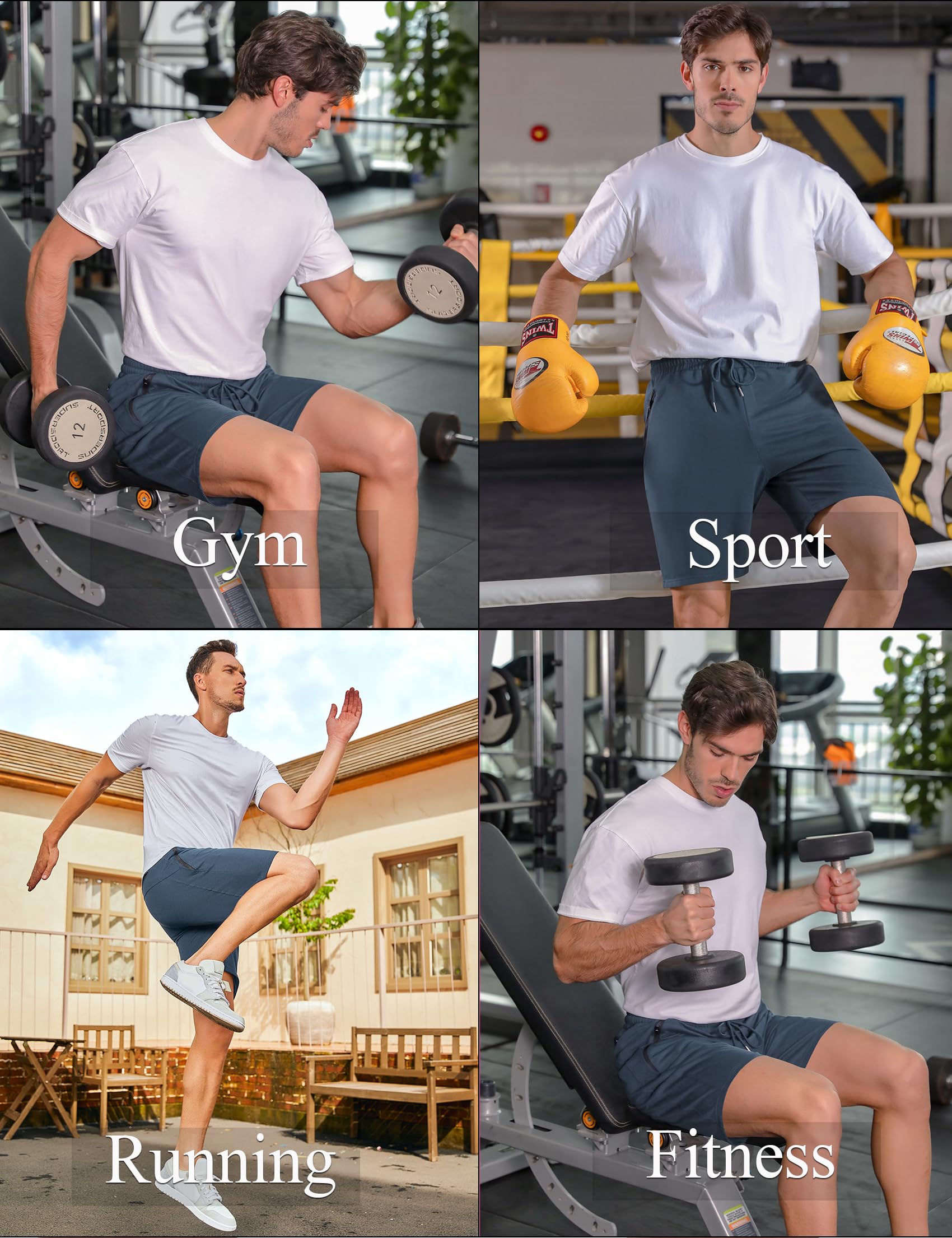 Pantalones Cortos Deportivos Hombre Algodón Bermuda Shorts Cremallera Running Fútbol