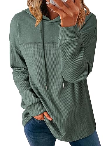 Dokotoo Womens Hoodies Casual Waffle Knit Long Sleeve Drawstring Pullover