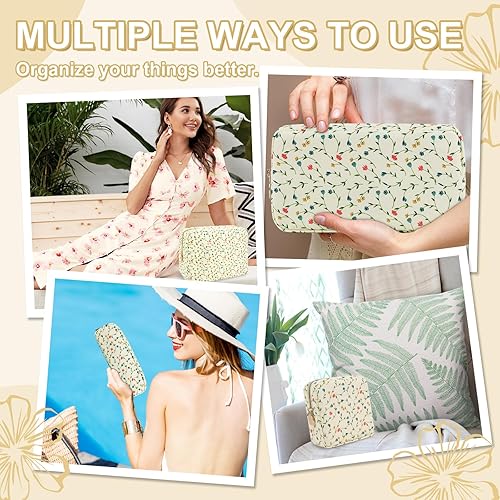 Miniatura 6 de Mini bolsa de maquillaje floral impermeable para bolso, bolsa de cosméticos de flores de nailon, pequeña bolsa organizadora de artículos de tocador