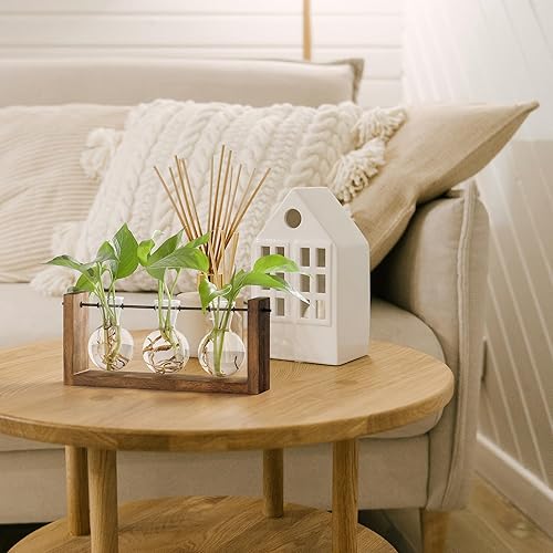 Miniatura 30 de YIBOT Estación de propagación de macetas para colgar en la pared, florero de cristal para plantas hidropónicas, terrario de plantas con soporte