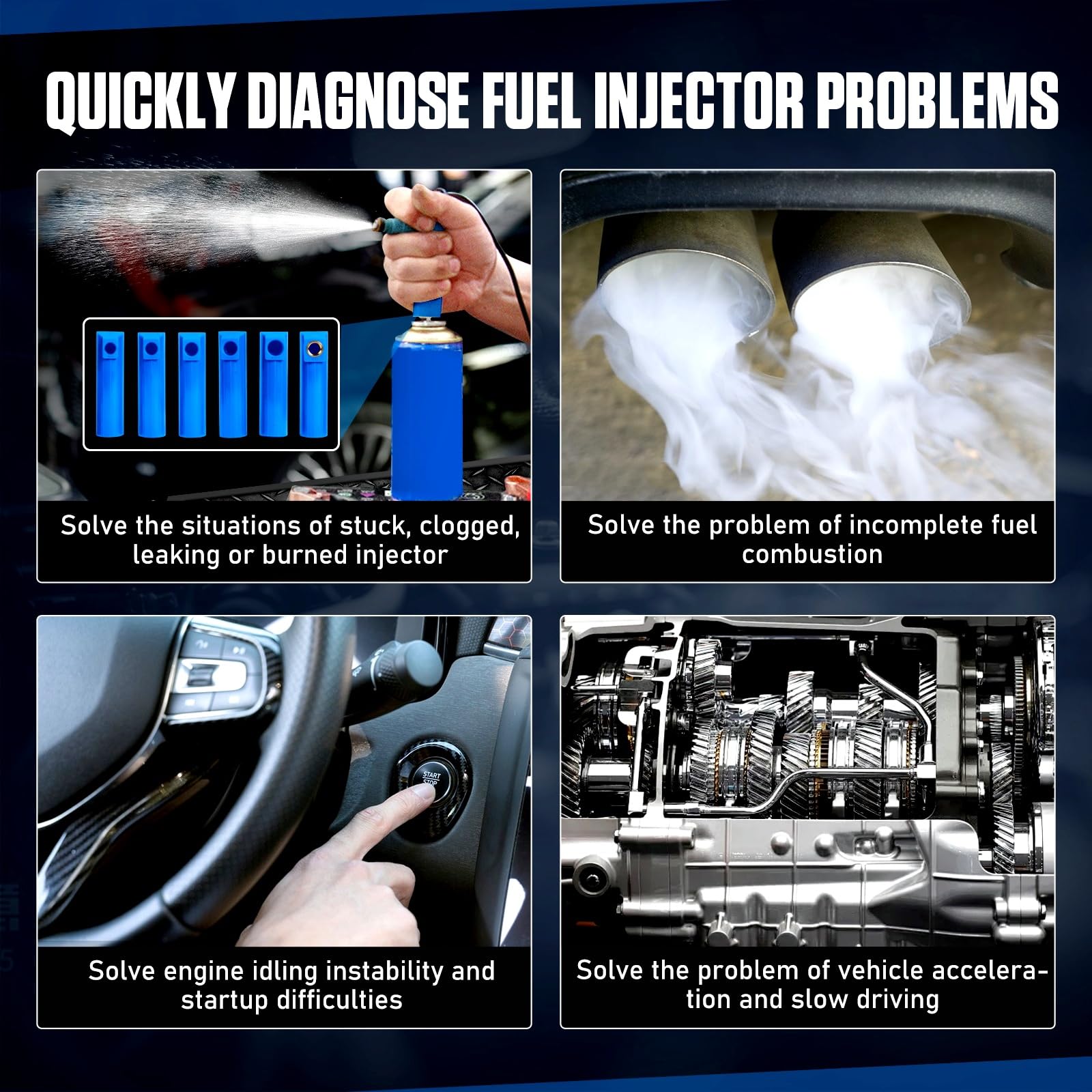 MRCARTOOL Testeur d'injecteur de carburant pour voiture 12 V Testeur d'injecteur de carburant avec 6 buses pour injecteurs 5 V 12 V EFI GDI 8 modes d'impulsion Kit de nettoyage d'injecteurs Double