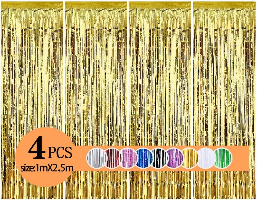Metallic Tinsel Curtains/Foil Curtain/Streamers Backdrop Fringe Curtains for Birthday Wedding Party,DIY Photo Booth Decorations, Door Window Backdrop Background Photo Props(1x2.5m) (gold)