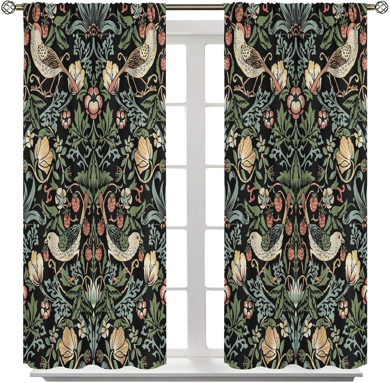 YCness William Morris Curtains, Botanical Art Windows Curtains Floral Patterns Vintage Floral Patterns Window Treatments for Living Room Bedroom,Boho Chic Herbs Plant Print Drapes,52x84 Inch