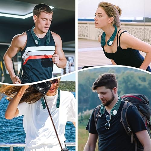 Miniatura 7 de SmartDevil - Ventilador de cuello portátil sin aspas, manos libres, ventilador personal recargable, a pilas, colgante, enfría 360, 3 velocidades, 48