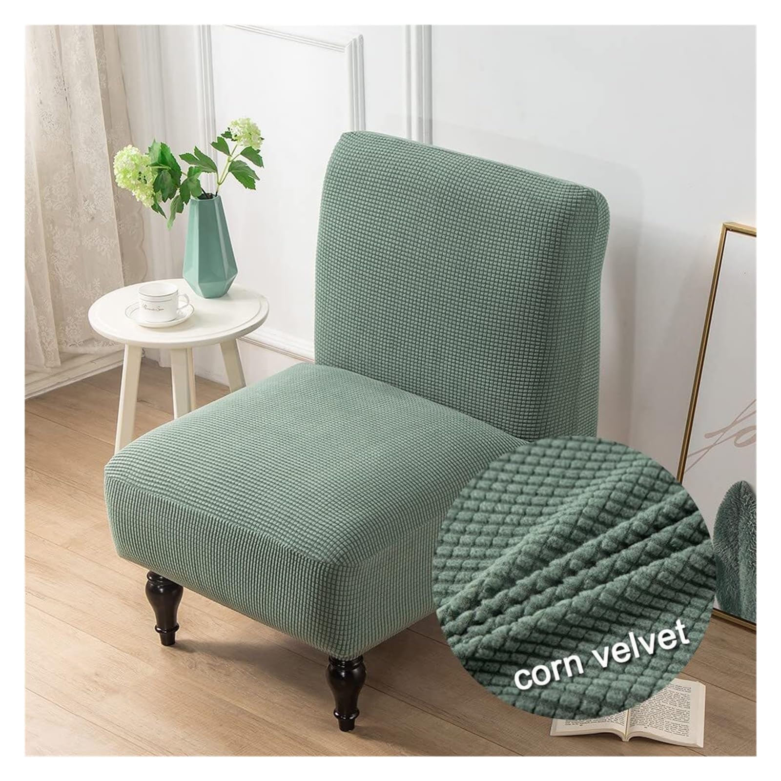 WJHDWYD Stretch Armless Chair Covers, 1 Seater Jacquard Armless Accent Armchair Cover Elastic Furniture Protector Removable Washable for Living Room Bedroom Hotel(Vert Matcha)