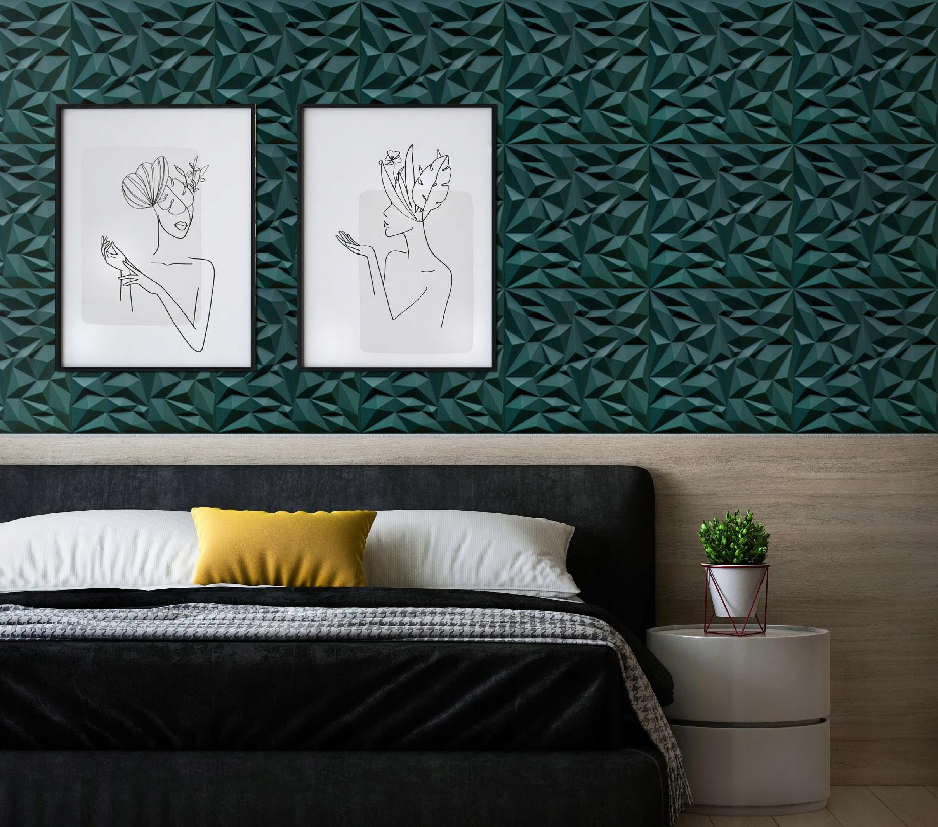 DECCART Pannelli Decorativi Per Pareti 3D - Pannelli Murali - Pannello Decorativo Parete - Polystyrène PSE - 50x50 cm Ametista 12 m², 48 pezzi, Verde