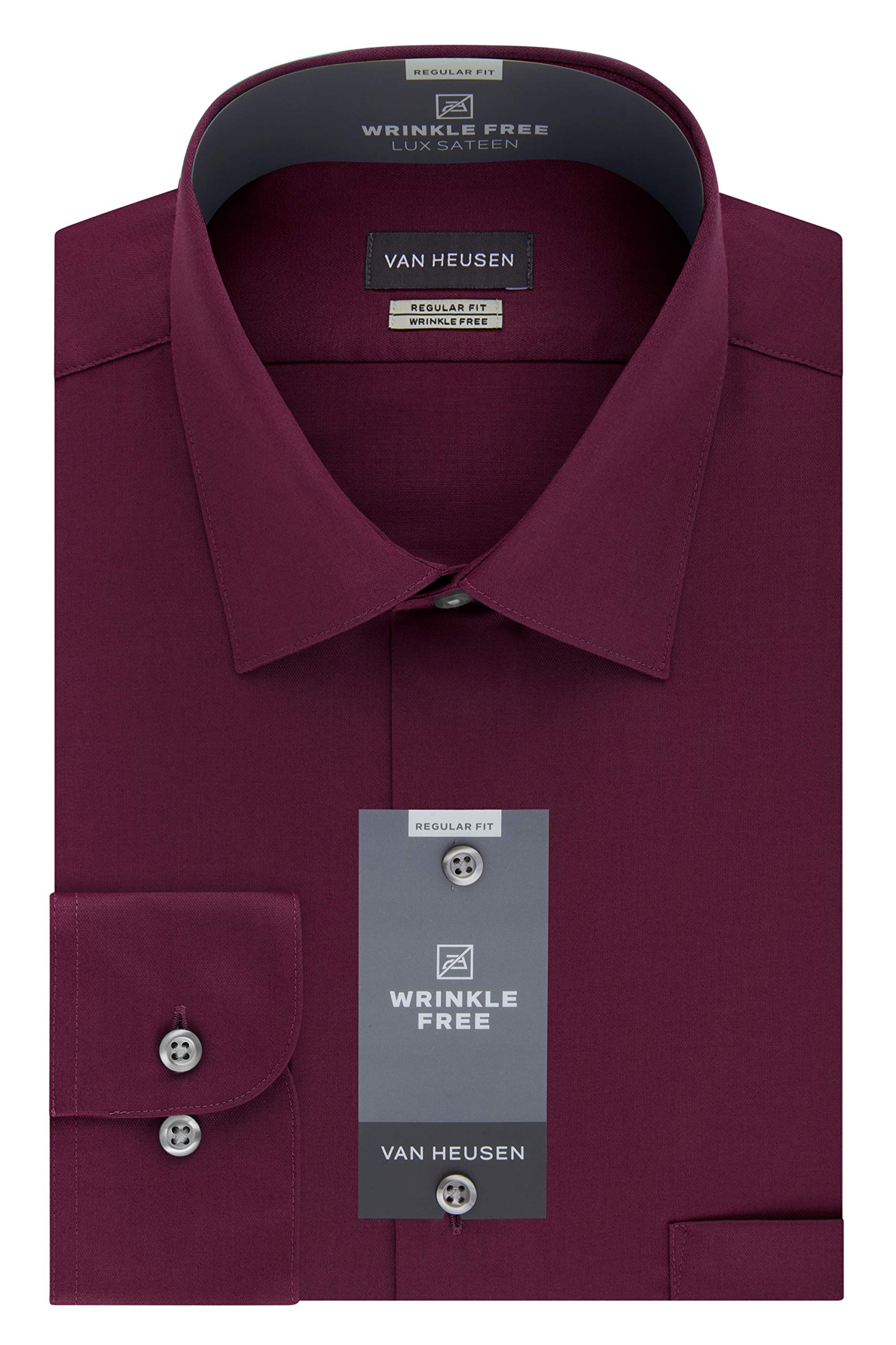 Van Heusen Men's Lux Sateen Regular Fit Solid Spread Collar Dress Shirt