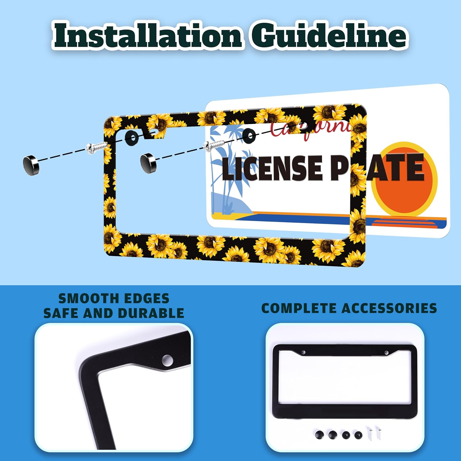 Sunflowers Flowers License Plate Frame Stainless Steel 6.3 X 12.2 Inch image 4