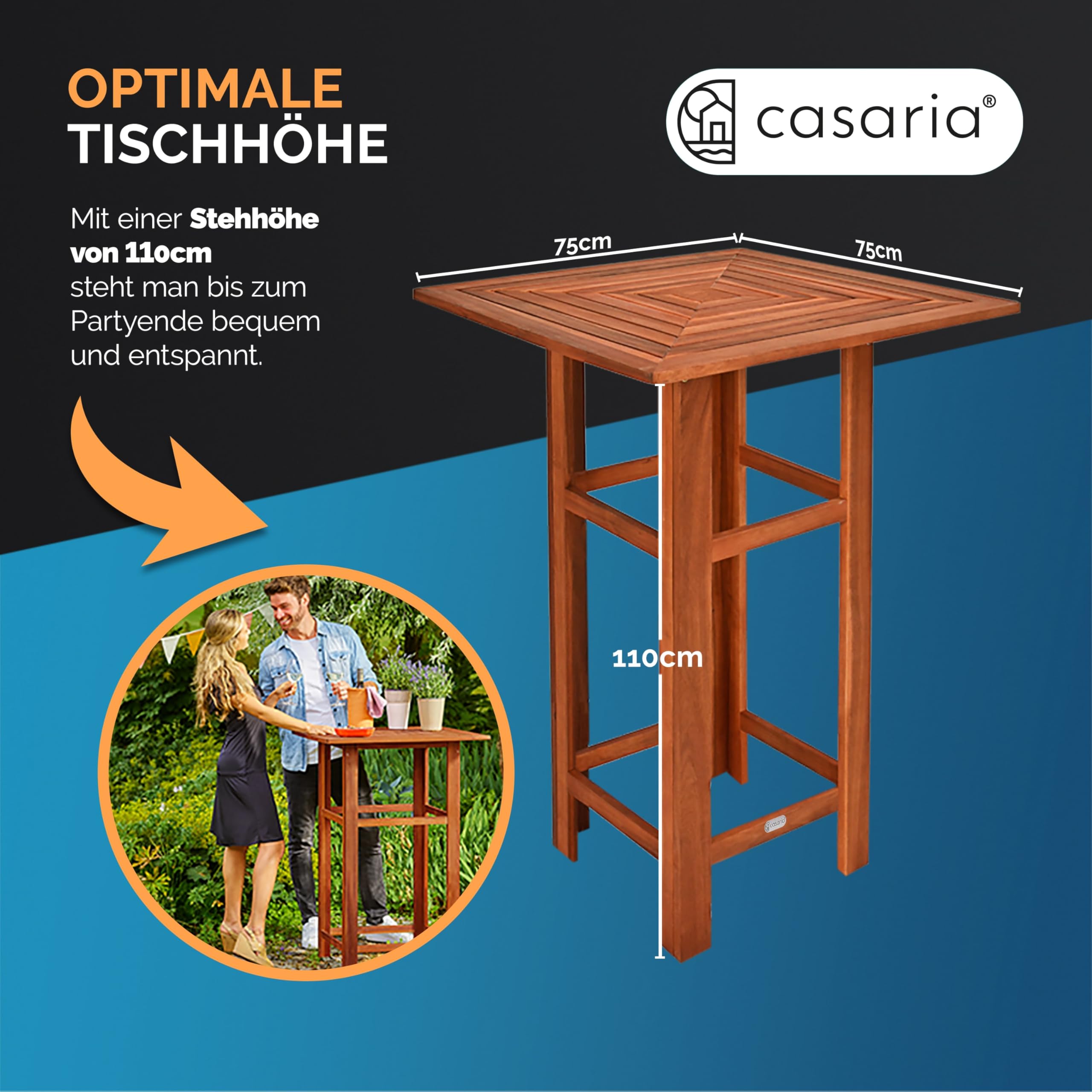 Casaria® Stehtisch Holz 110 cm Hoch 75 x 75 cm Eckig Massiv Rustikal Indoor Outdoor Bistrotisch Biertisch Gartentisch Biertisch Partytisch Bartisch