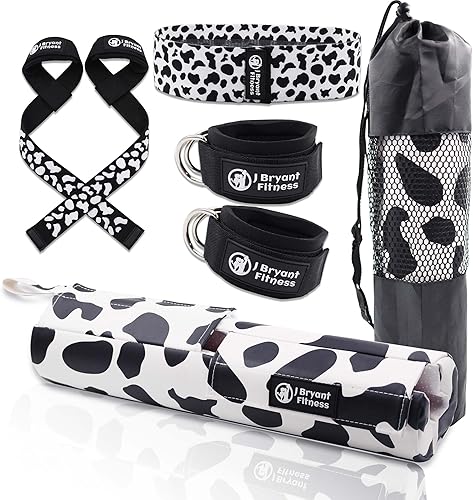 J Bryant Juego de almohadillas de cuero con 2 correas de tobillo de cuero para máquinas de cable y correas de levantamiento de pesas, cojín grueso
