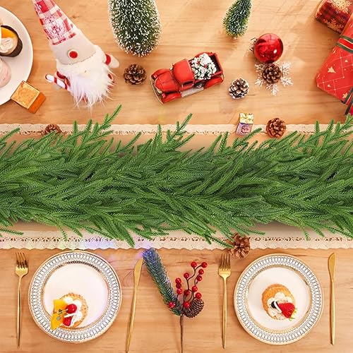 Miniatura 2 de Krissing Paquete de 2 guirnaldas de pino Norfolk, 17.2 pies, guirnalda de vegetación artificial de Navidad de tacto real, vid de vegetación