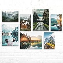 Beautiful Alps Wall Pictures in a Set - 7 Ready to Hang Canvas Pictures of Mountain Trees Lakes & Forest, Mood Wall Decoration for Living Room Bedroom Landscape Pictures Set 3 x 30 x 40 cm - 4 x 30 x 20 cm