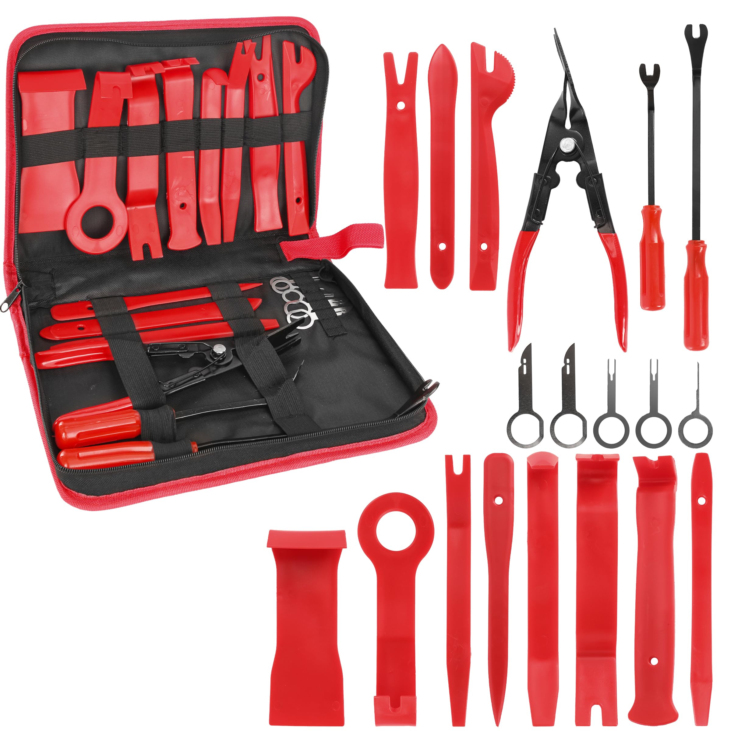 MUETKNYE Car Trim Removal Tool Set 19Pcs Panel Fastener Clips Removal Car Auto Clip Pliers Fastener Remover Set