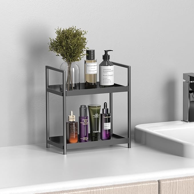 Organizador de Baño para Encimera, Estante de 2 Niveles Negro miniatura 7