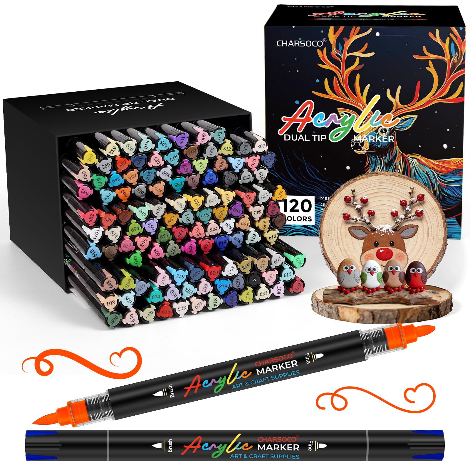 120 Colors Acrylic Paint Markers, Dual Tip, Water-Based, No Bleed