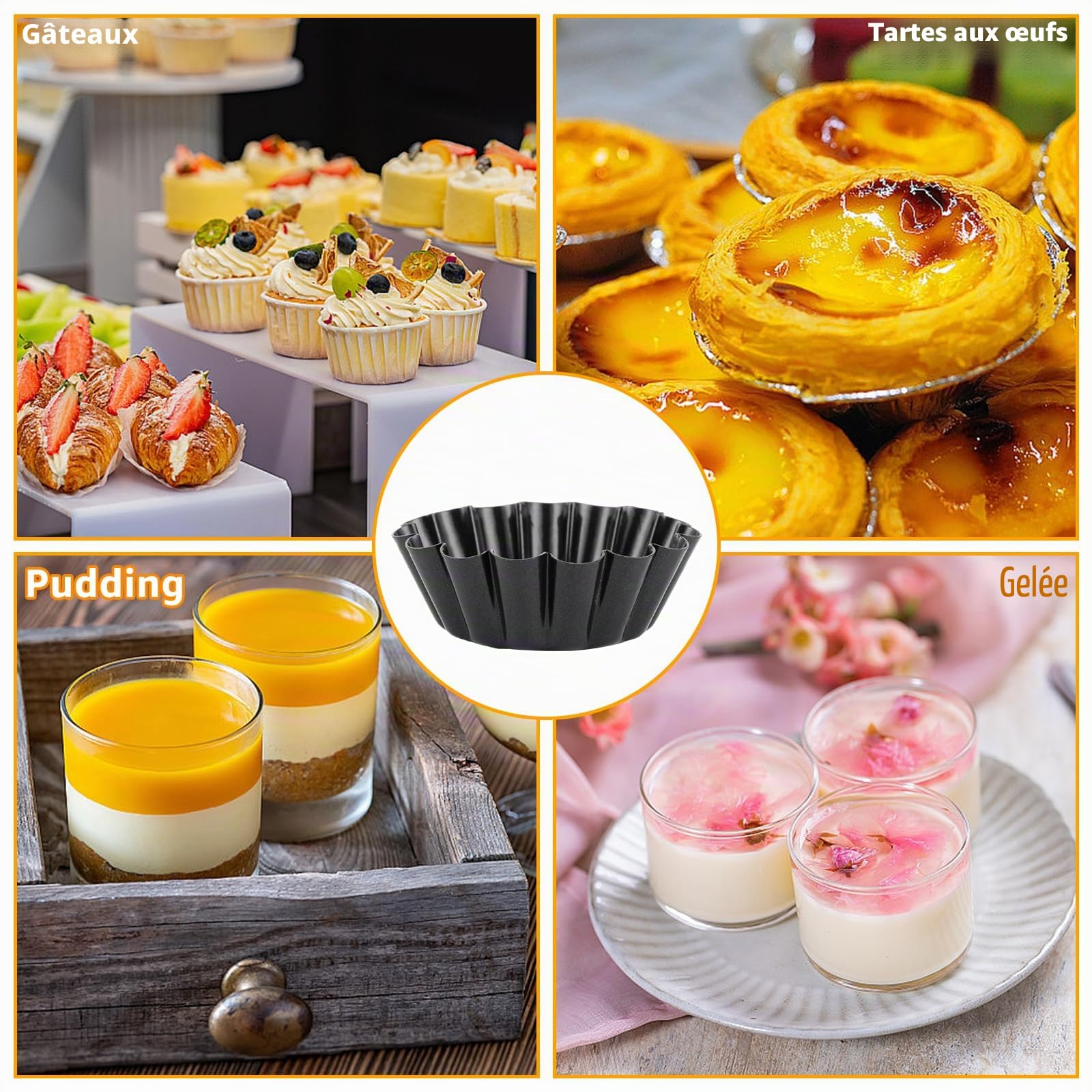 Lot de 20 Moules à Tartelettes, Moule Tartelette et Moule à Tarte aux Œufs en Acier au Carbone 6,5 cm pour Pâtisserie, Quiche, Cupcakes et Cuisson Maison