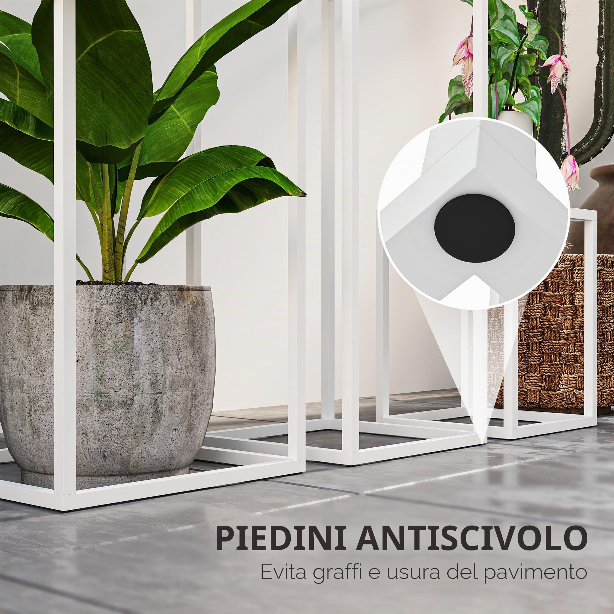 Outsunny 3 supporti per piante quadrati impilabili metallo bianco