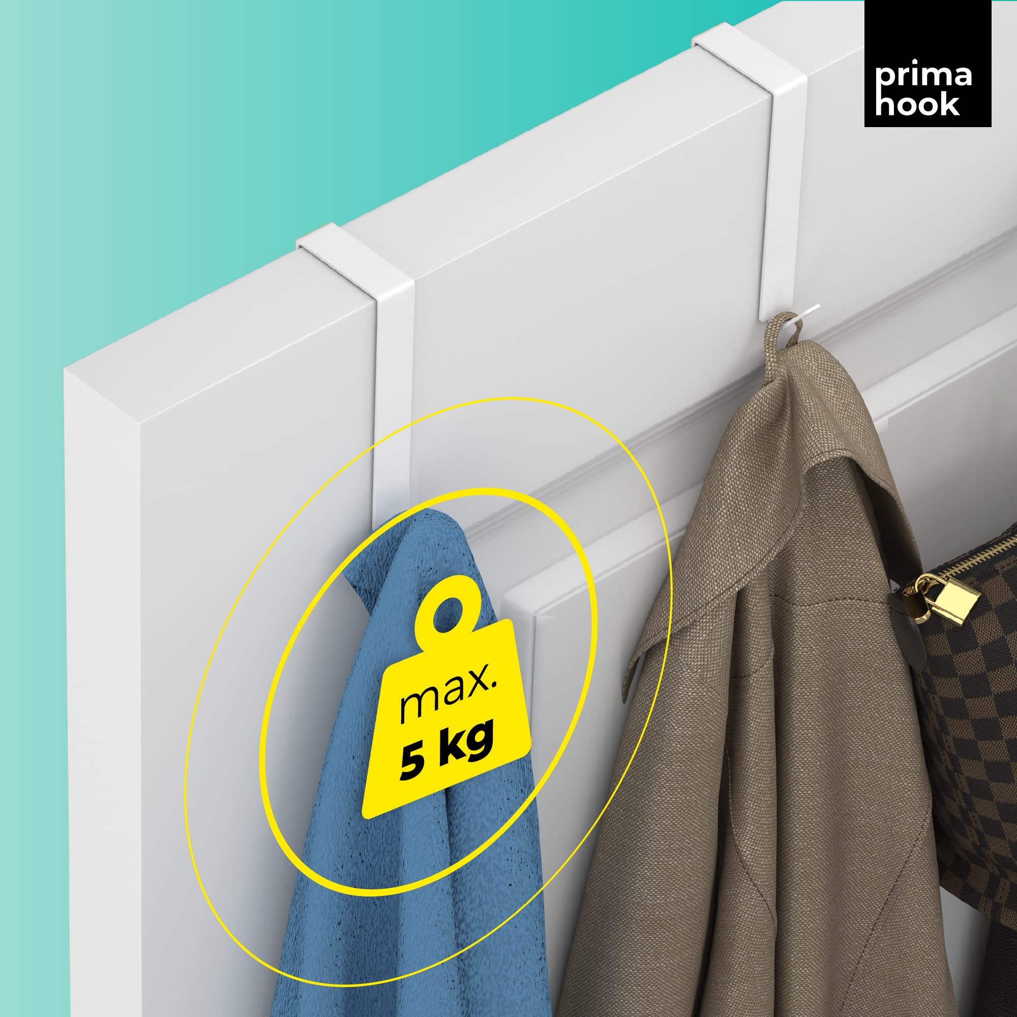 WEBI Over de deurhaak deurhanger: over de deur handdoekenrek met 6 haken voor hangende jassen, deurkleerhanger handdoekhanger over deur kapstok voor handdoeken, kleding, achterkant van badkamer