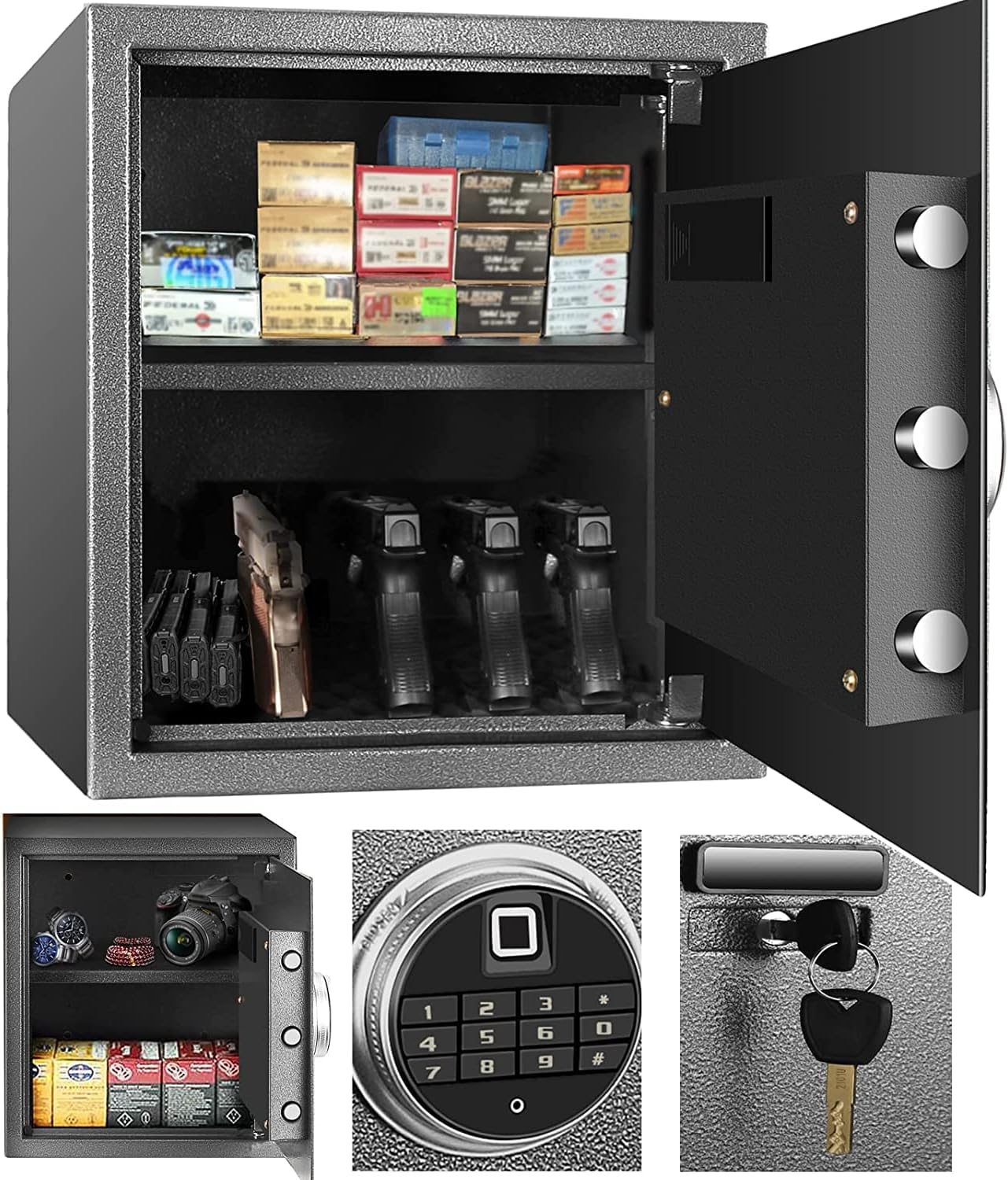 Security Biometric Safe Box, Steel Lock Box hand Gun Safe with Fingerprint Keypad Access