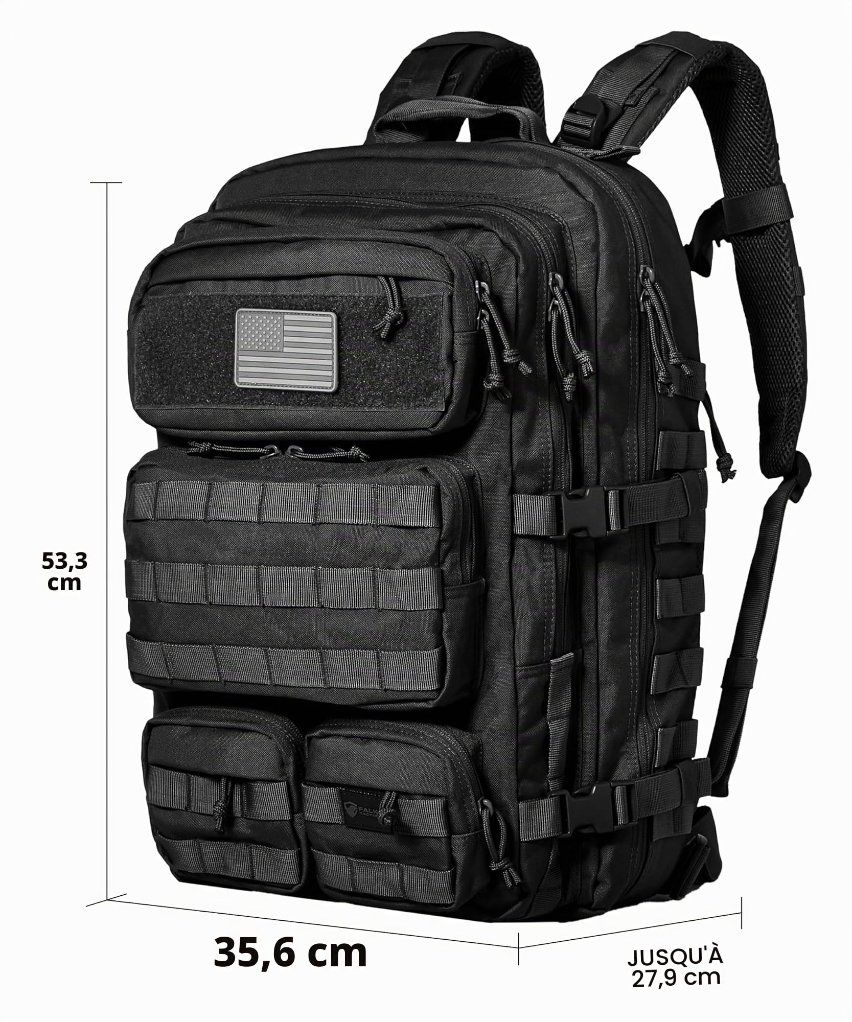 Falko Tactical Sac à dos 50 L, 2,4 fois plus résistant, sac à dos militaire, solide, grand sac à dos Molle, pour travail et extérieur