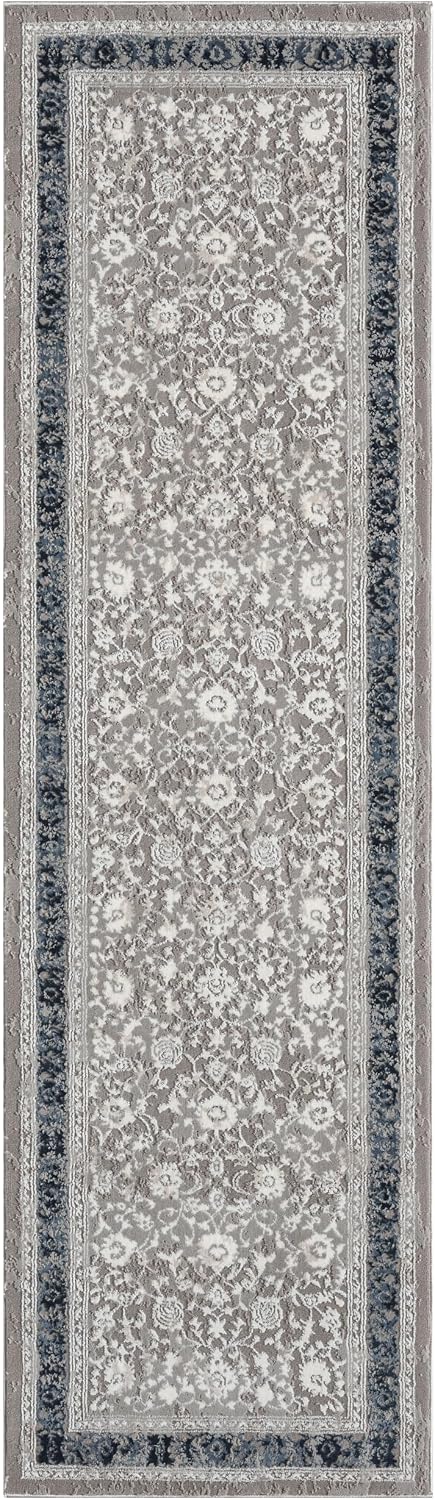Amber Traditional Floral Runner Rug for Kitchen, 2x7 Vintage Persian-Inspired Blue Runner, Medium Pile Stain Resistant Carpet for Bedroom, Hallway or Entryway (2' x 7', Blue)