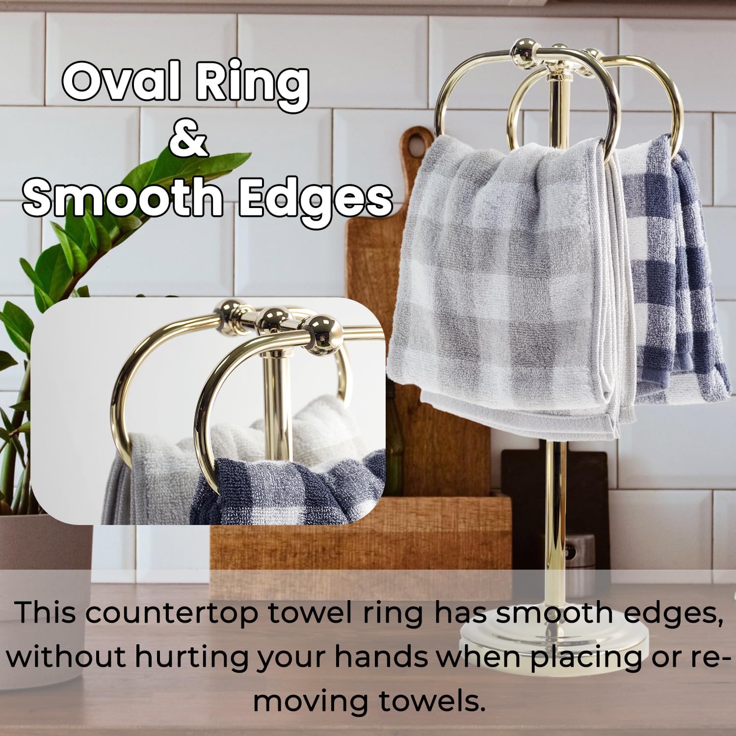 Toallero de Barra Portatoallas de Acero Inoxidable Base Antideslizante de 16 Pulgadas con Anillos Ovalados Dobles para Baño y Cocina