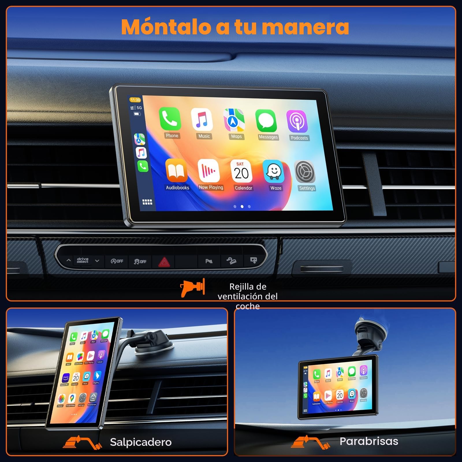 Volam 7 Pulgadas Pantalla Carplay Coche para Apple Carplay Android Auto, Car Play Portátil con Soporte Magnético,Car Play Pantalla Horizontal y Vertical,GPS-Navegación en Directo,Siri Control por Voz