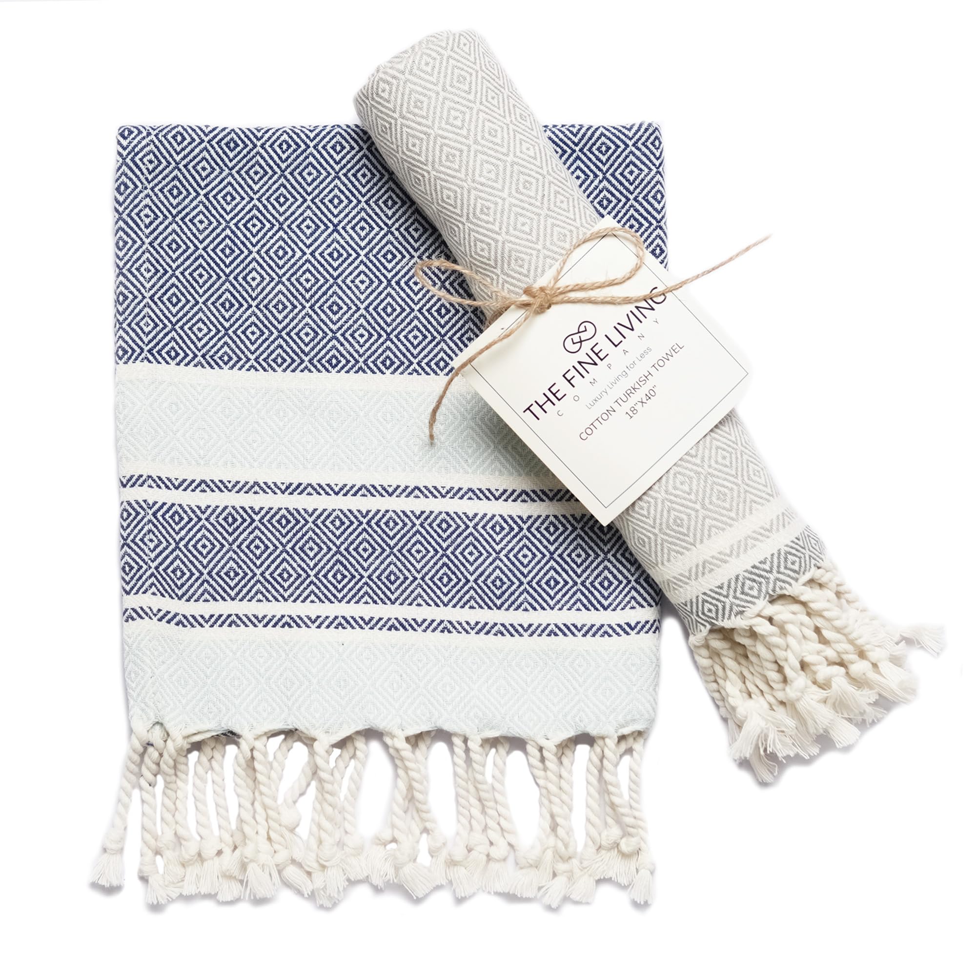 Toallas turcas para un baño estilo spa, juego de punto gofre en azul y gris