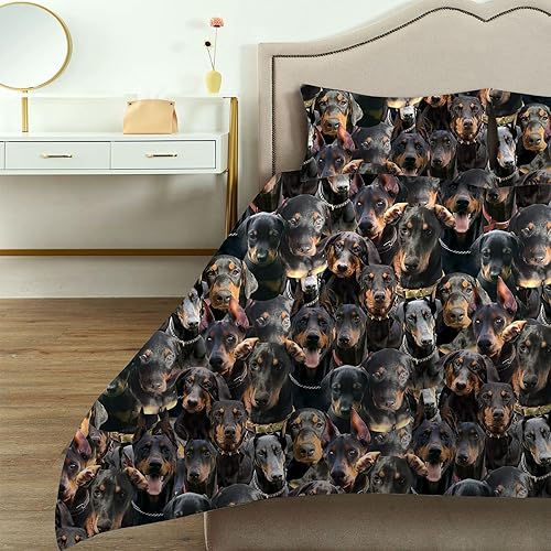 Miniatura 3 de Doberman Pinscher - Funda de edredón tamaño individual, funda de edredón con estampado Doberman, juego de ropa de cama para amantes de los perros,