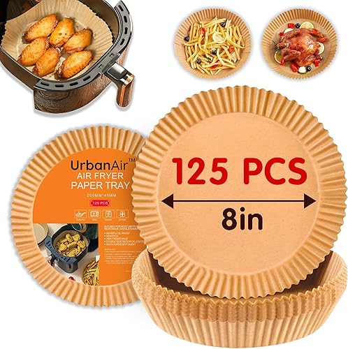 UrbanAir Forros de papel redondos de 8 pulgadas para freidora de aire para una fácil limpieza, antiadherentes, resistentes al calor y ajuste
