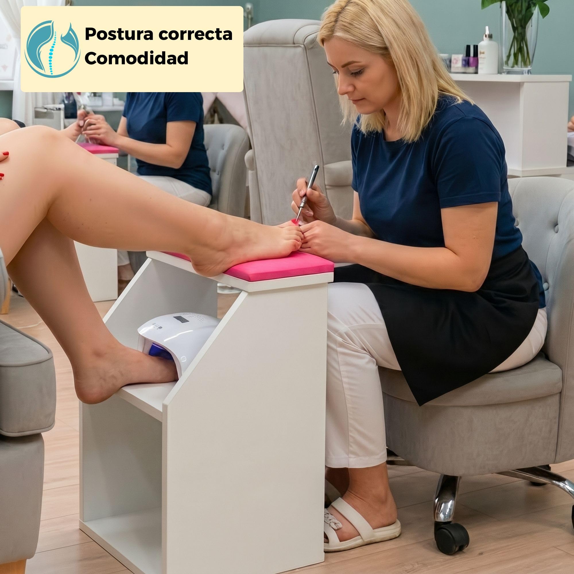 Reposapiés Pedicura Profesional Soporte Ergonómico para Salón de Uñas | Antideslizante, Listo para Usar, Fabricado en España | Estética y Manicura Profesional, Blanco