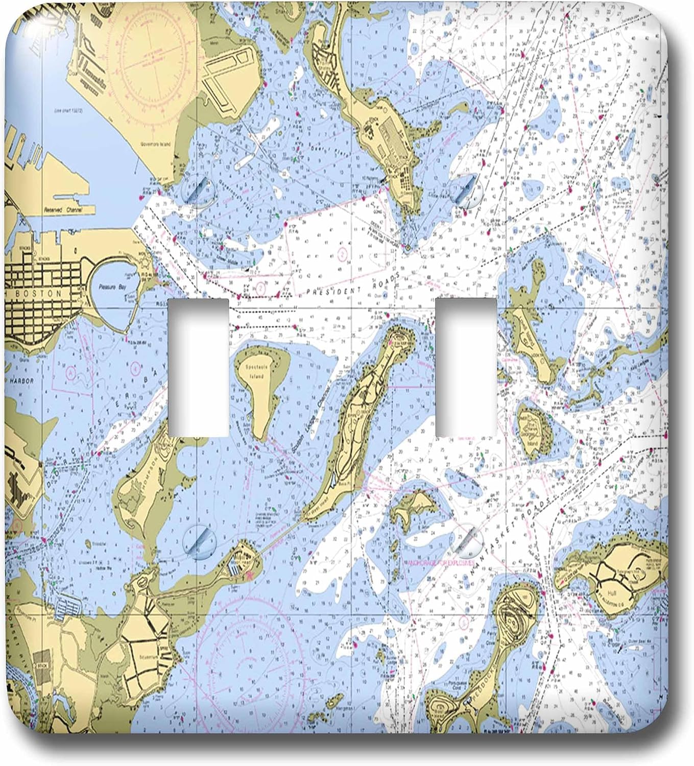 3dRose Print of Boston Harbor Nautical Chart 2 plug outlet cover