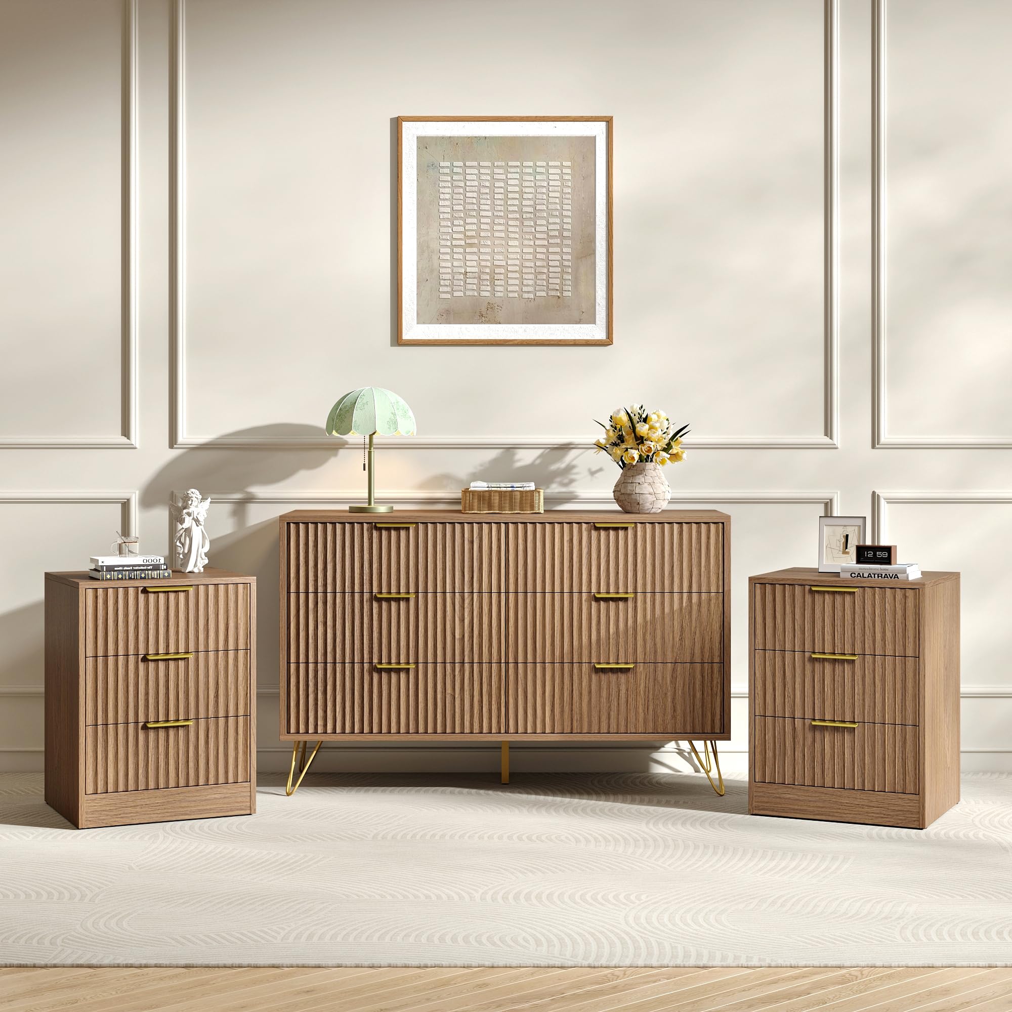 dresser bedroom set Furniture of America Beau Midcentury 5-Piece Walnut Queen Bedroom Set