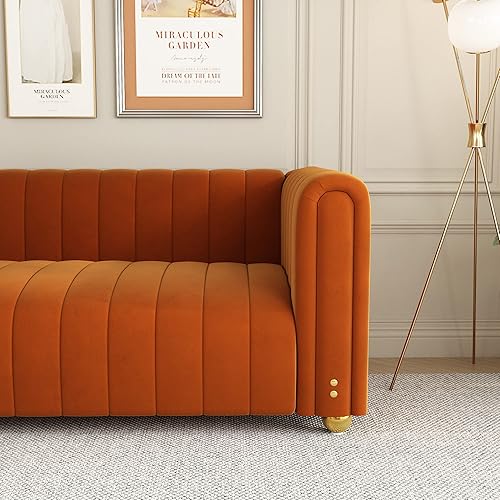 Miniatura 7 de Sofá modular convertible naranja sofá biplaza con otomana moderno minimalista en forma de L para sala de estar sofá suelo sofá de 3 plazas tela de