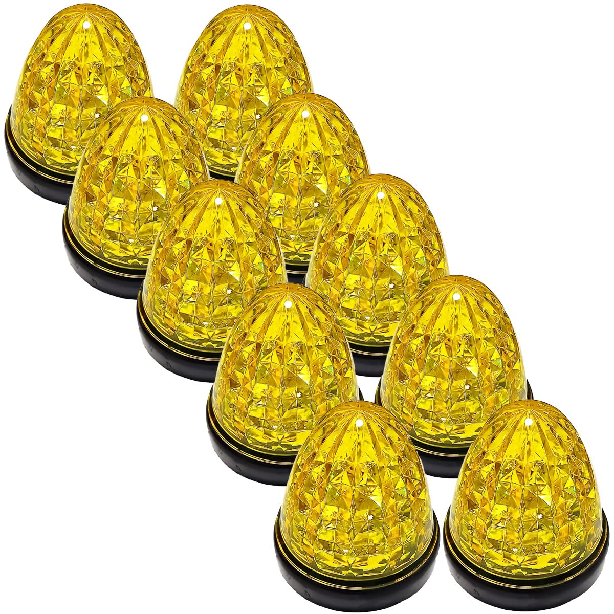 Customize(カスタマイズ) 24V トラック用 LED マーカーランプ サイド マーカー クリスタルカット仕様 16LED 汎用 シーリングタイプ防水 各色 (イエローレンズ, 10個)
